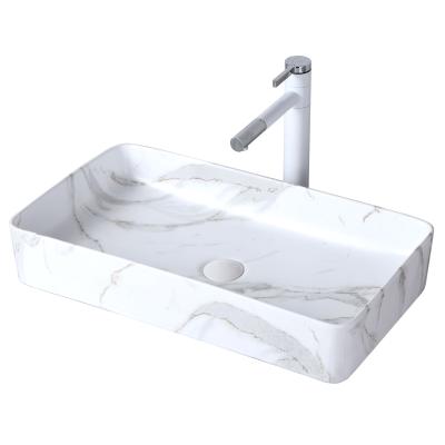 China Durable High End Sanitary Ware Marble Rectangle Countertop Basin Bathroom Sink White Marble Wash Basin for sale