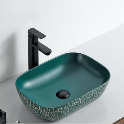 China Madern Premium Matte Gloss Vanity Bowl Porcelain Hand Basin Matte Green Handmade Bathroom Sanitary Ware Matte Green Handmade Bathroom Above Counter Sink for sale