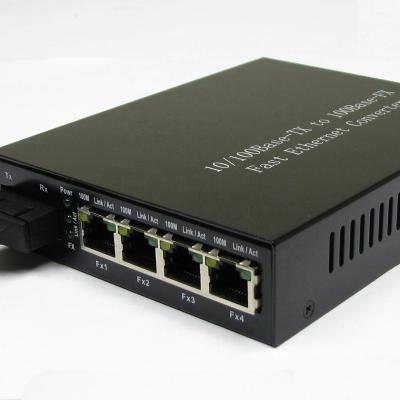 China Telecom Network 10/100M Media Converter 1310nm MM 2km SC Optical Media Converter With 1 Fiber Port + 4 RJ-45 Ports for sale