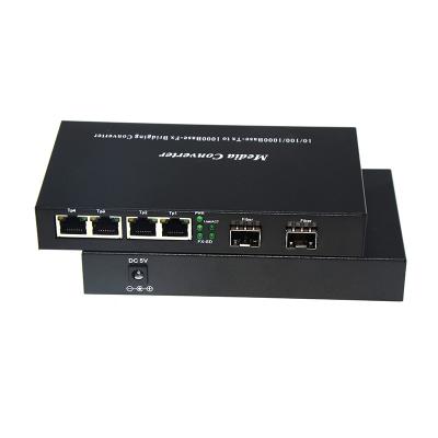 China FTTX Fiber Ports 2 and 4 RJ45 Fiber Media Converter SFP Slot 10/100/1000M Ports Internet Media Converter 20km Ethernet Fiber Media Converter Slot for sale