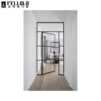 China Minimalist Modern Narrow Frame Frosted Glass Aluminum Casement Doors For Bathroom for sale