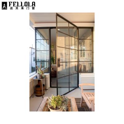 China New Minimalist Black Narrow Aluminum Frame Design Grill Iron Casement Swing Door for sale