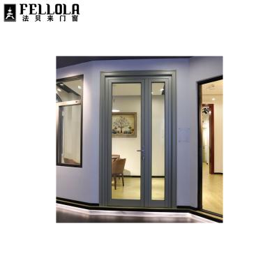 China Hot Sale Minimalist Double Narrow Frame 2.0 Thickness Aluminum Living Room Swing Door for sale