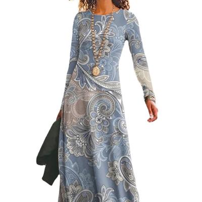 China Floral Print Fashion Anti-static Women Long Dress Chiffon Casual Maxi Dress for sale