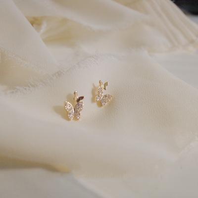 China FASHIONABLE Female Earrings Diamond Butterfly Stud Earrings Full Shape 925 Sterling Silver Cute High Quality Stud Earrings for sale