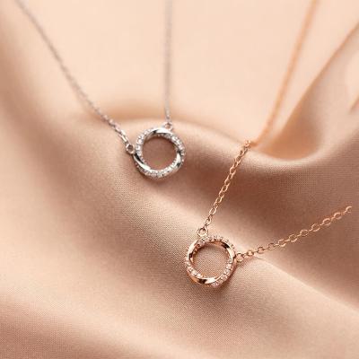 China Fashionable High Quality 925 Sterling Silver Necklace 925 Sterling Silver Rose Gold Round Small Geometric Zircon Pendant Necklace for sale