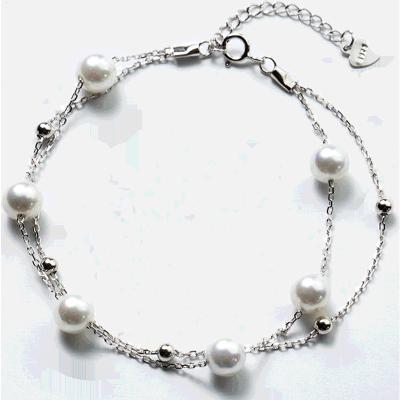 China 2021 Trendy Double Layer 925 Silver Chain Bracelet Fashion Shiny Beaded Bracelet For Women for sale