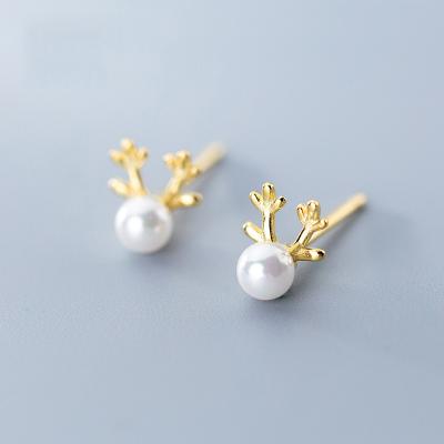 China TRENDY 925 Sterling Silver Geometric Cute Antlers Bead Stud Earrings Women Gifts for sale