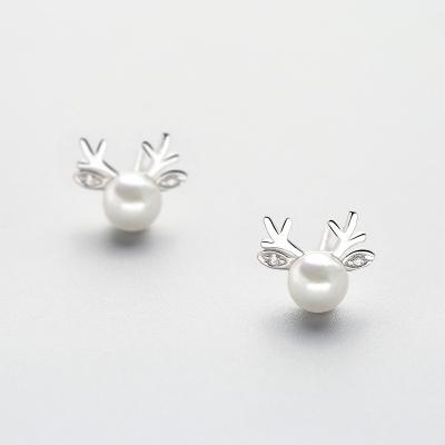 China TRENDY jewelry 925 sterling silver geometric cute antlers beads stud earrings women daily wear for sale