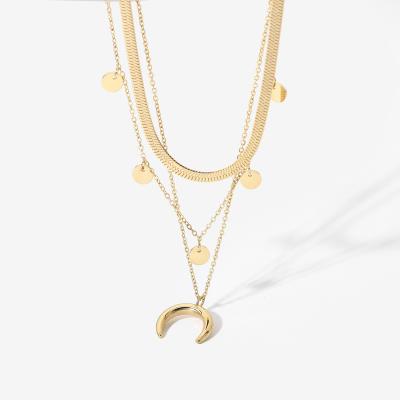 China Tarnish Free Multilayer 14k Gold Plated Stainless Steel Snake Necklace Jewelry Moon Pendant Stacked Necklace Jewelry for sale