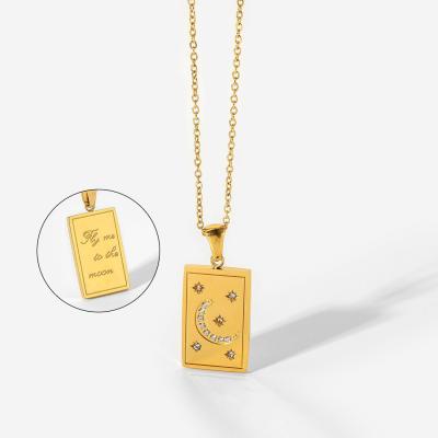 China Stainless Steel Square Fashion Necklace Zircon Gold Necklace Star And Moon Brand 18k Pendant Necklace for sale