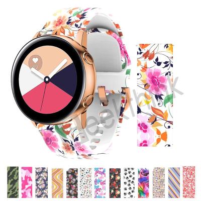 China Waterproof 20mm Silicone Printing Watch Strap For Samsung Galaxy Watch Active Sport Watch Band Straps for sale