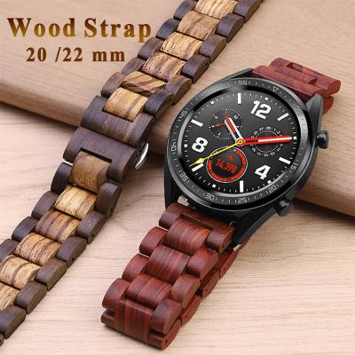 China Classic 20mm Wooden 22mm Watch Band For Huawei GT 2 Galaxy 42 46mm Stainless Steel Buckle Strap Replacement Wooden Watch Band for sale