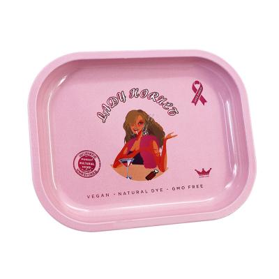 China Rolling Tray Pink Tinplate Cigarette Service Tray Smoke Tools Tobacco Tin Metal 18*14cm Without Lids for sale