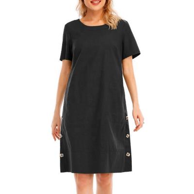 China New Arrival Women's Anti-Static Spring Summer Casual Scoop Neck Side Pockets High Quality A Line Cotton Linen Dress for sale