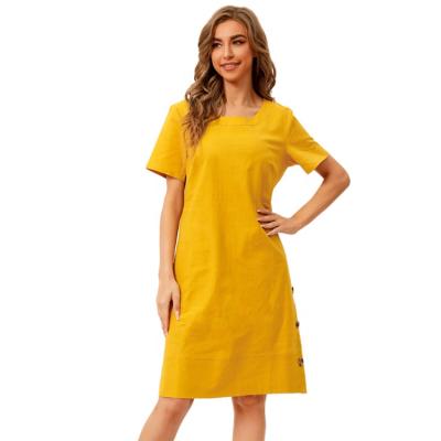 China New Arrival Women's Anti-Static Spring Summer Casual Scoop Neck Side Pockets High Quality A Line Cotton Linen Dress for sale