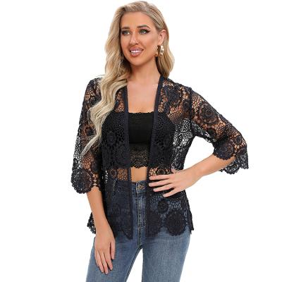 China Wholesale Women's Spring Summer 3/4 Sleeve Lace Bolero Anti-wrinkle Cover Up Floral Lace Crochet Lace Cardigan for sale