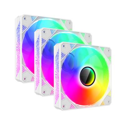 China Hot Selling Computer Case Factory New Low Noise 12v White 3pin+4pin 3 Design Packed 120mm RGB Colorful Computer Case PC Cooling Fan for sale