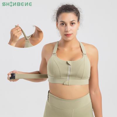 China SHINBENE Sports Bras Workout Breathable Women Padded Workout Adjustable Tops Plus Size Zipper Fitness Yoga Bras S-5XL for sale