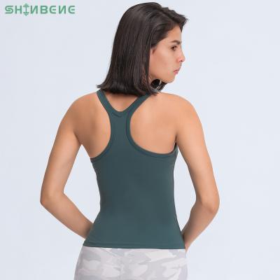 China Sleeveless Feel Sweat Shirts Women -Wicking SHINBENE RACERBACK Yoga Naked Vest Gym Training Shirts Bare Workout Fitness Padded Slim Fit Tank Tops for sale