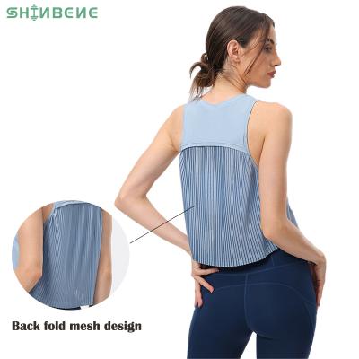 China Plus Size SHINBENE PLEATS High Neck Yoga Fitness Tank Tops Vest Women Loose Fit Quick Dry Workout Sports Crop Top Sleeveless Shirts for sale