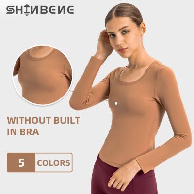 China Sweat-Wicking SHINBENE Long Sleeve Yoga Shirts Women's Super Comfortable Fitness Workout Pullover Sports Tank Top O Neck for sale