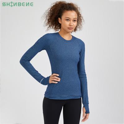 China Sweat-Wicking SHINBENE Cotton Feel Workout Sleeve Long Fitness Nylon Gym Women's O Neck Hip Length Tank Top Sports Full Length With Hidden Zipper Pocket for sale