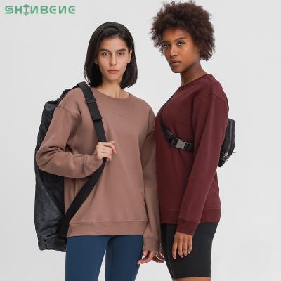 China Sweat-Wicking SHINBENE FLEECE Outdoor Sport Comfortable Long Sleeve Sweatshirts Women Relaxed Fit Hip Length Leisure Fitness Gym Pullover Workout Top for sale