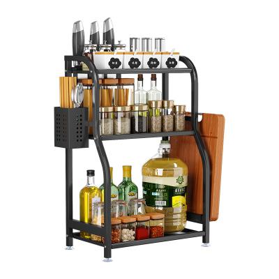 China Viable Hot Selling Spice Rack Kitchen Seasoning Organizer Stainless Steel 3 Tier Black Stand Shelf Rack for sale