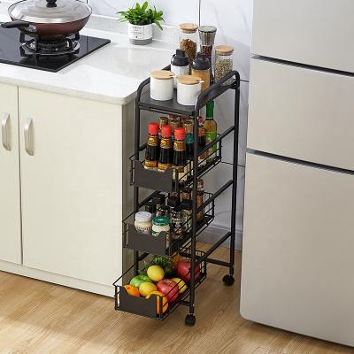 China Kitchen Slender Narrow Home Storage 4 Tiers Slim Home Organizer With Wheels Kitchen Storage And Organizers Bathroom Storage for sale