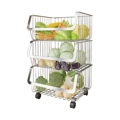 China Wholesale Viable 3 Tier Stainless Steel Storage Rack Stacking Fruit Vegetable Storage Rack Kitchen Organizer for sale