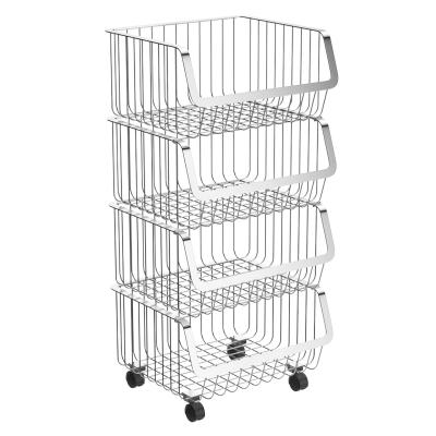 China Wholesale Viable 4 Tier Stainless Steel Storage Rack Stacking Fruit Vegetable Storage Rack Kitchen Organizer for sale