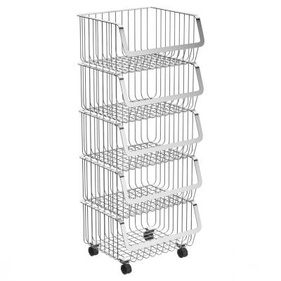 China Wholesale Viable 5 Tier Stainless Steel Storage Rack Stacking Fruit Vegetable Storage Rack Kitchen Organizer for sale