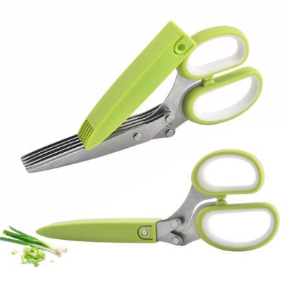 China Universal Cutter Home Multi Layer 3/5 Cutting Green Onion Herb Vegetable Shredder Stainless Steel Kitchen Scissors for sale