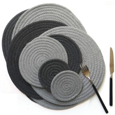 China Kitchen Dining Table Coaster Pot Pan Heat Insulation Pad Cotton Viable Home Rope Around Woven Place Mats for sale