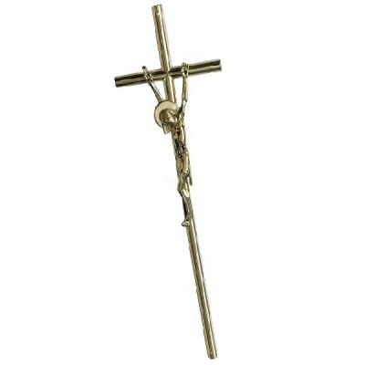 China D069 European Style Shiny Gold Zamak Coffin Accessories Cross With Christ for sale