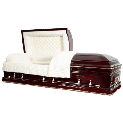 China SA68 high gloss funeral pembroke antique poplar wood coffin with glod line for sale