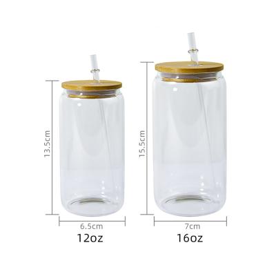 China Contemporary Sublimation White 12oz 16oz Clear Box Shaped Tumbler Mugs Custom Logo Glass Beer Box With Bamboo Straw For DIY Printing Mug Glas for sale