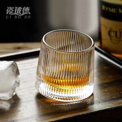 China Glencairm Rocky Rotating Round Shape Liquor Wine Glassware Luxury Crystal Whiskey Glasses Cup Rocky Rotating Bar Whiskey Glasses for sale