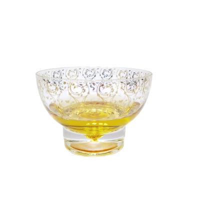 China 400ML Capacity Viable Huge Gold Flower Paper Baking Process Filled With Gold Foil Base Cheap Set Glass Bowl for sale