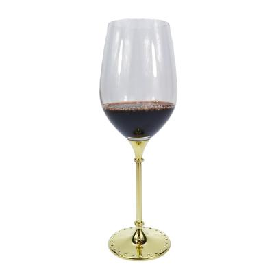 China diamond filled glass in glass pole 460ml capacity novelty glass wine glasses customized wine glasses color box pearl cotton for sale