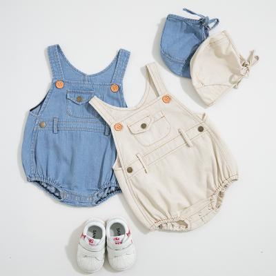 China 2022 New Fashionable 100% Cotton Pocket Ties Cute Toddler Girls Baby Boys Denim Suspender Overalls for sale