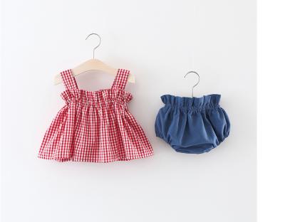 China 2019 Kids Baby Boutique Clothing Set Toddler Plaid Casual Tank Top Shorts Newborn Baby Clothes for sale