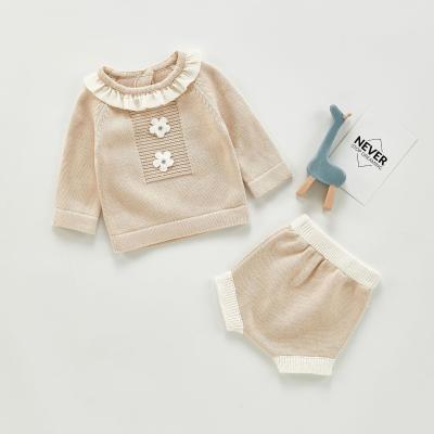 China 2020 Breathable Baby Girl Clothes Set Knitted Baby Sweater Coat Shorts 2pc Set Autumn Newborn Clothes Set for sale