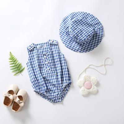 China Princess Dress Suits 2019 Summer Cute Check Out Baby Rompers 2 PCS Baby Blue Overalls Baby Boy and Girls Wholesale for sale