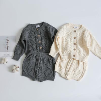 China Comfotable Winter Boys Girls Cotton Set Sleeve Twist Knitting Tops Long + Shorts Two Piece Set For Kids for sale