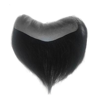 China Thin Indian Hairpiece 4cm x18cm 100% Skin Men Hair Bangs 10-12mil Bangs For Men V-loop 6