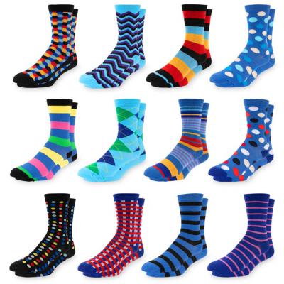 China Logo Mens Funny Colorful Socks Custom Antibacterial Combed Cotton Casual Crew Happy Socks for sale