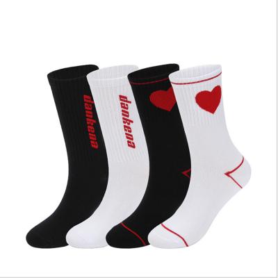 China Personality Breathable Fashionable Custom Letter Love Heart Red Tube Socks Combed Cotton Men And Women Couples Socks for sale