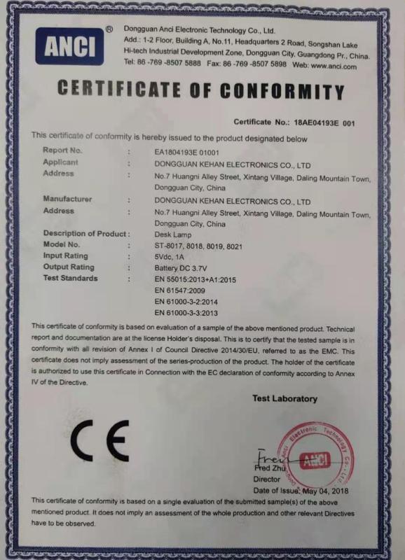 CE - Dongguan Kehan Electronics Co., Ltd.